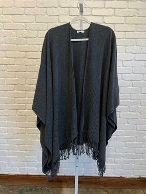 Dark Gray Fringe Open-Front Wrap - Travel Wrap in Storm